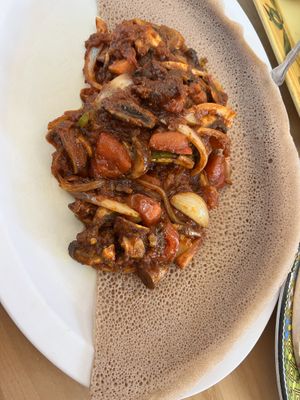 Organic mushroom tibs  at Lesaac Ethiopian Cafe in Silver Spring