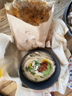 Hummus bar with frena bread at Bar Maroc in Tel Aviv