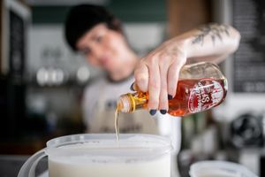 Local maple syrup from Slopeside Syrup in Richmond, Vermont is used in their vegan chia pudding. at PK Coffee in Stowe