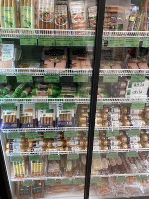 Vegan sausages  at Bio-Barát Biobolt in Budapest