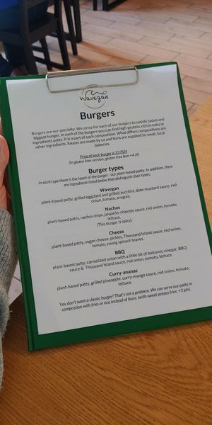 English menu at Wavegan in Gdansk