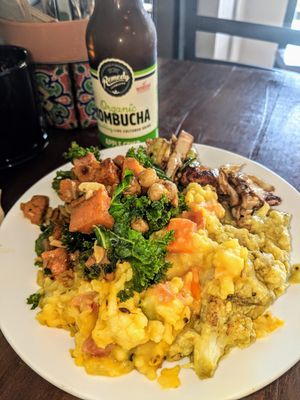 So many curry and salad options that are all vegan! This is thr medium bowl with 4 choices!   at Heart and Soul Organic Chai Cafe in Cronulla