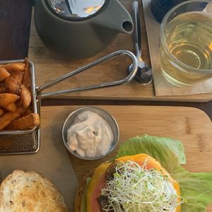 NEW H&S burger - Mushroom and Blackbean patty with Vegan cheese  at Heart and Soul Organic Chai Cafe in Cronulla