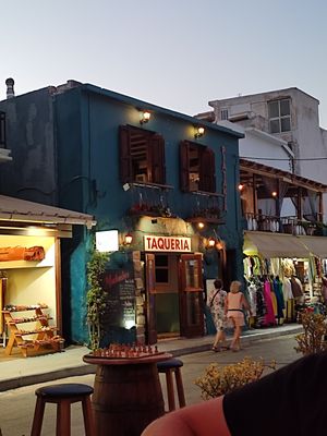The taqueria at Taqueria Muchachos in Rhodes