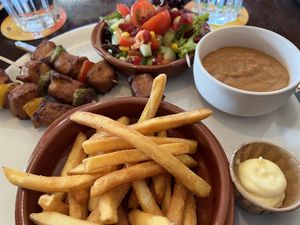 Satay with fries   at Vegan Food Bar in Huizen