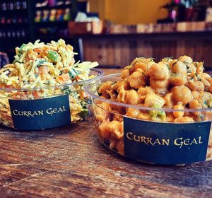 Homemade vegan cheese coleslaw and curried chickpeas. at Curran Geal in Edinburgh