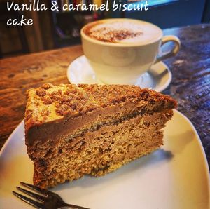 Vegan caramel and vanilla biscuit cake. at Curran Geal in Edinburgh