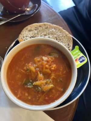 Red pepper tomato and carrot soup  at Curran Geal in Edinburgh