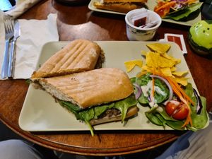 Vegan haggis on ciabatta at Curran Geal in Edinburgh