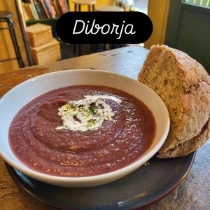 365 DAYS OF SOUP.
#1. Ukranian roasted beetroot and red cabbage Borscht, with fresh dill and a horseradish kick 😋.  
6 homemade soups, freshly made and available daily x at Curran Geal in Edinburgh