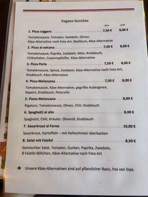 Vegan menu at Pizzahaus Rustica in Saarburg