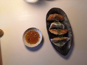 Kimchi and quinoa gyoza at KUSAKI in Brighton