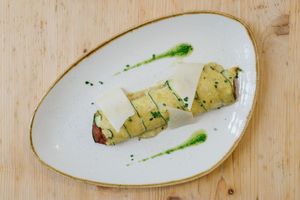 Zucchini canelloni filled with false bolognese. at Café Floh in Barcelona