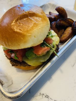 Cali Burger and Plantains 🤤 at Brick City Vegan in Newark