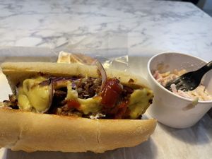 cheesesteak and coleslaw. dammmmmmmmmmmm  at Brick City Vegan in Newark
