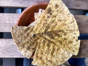Sharing mezze: flatbread at Irresistiball Falafel & Mezze in North London