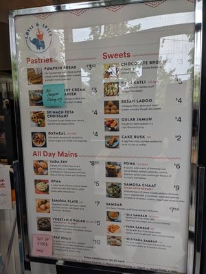 Food menu at Lassi & Spice in Seattle