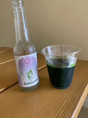 With spirulina and liquid chlorophyll   at It's Alive Bakery & Fermentory in Rodney Bay