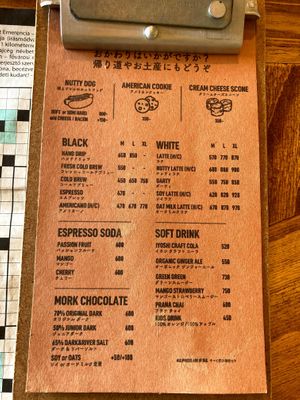 Menu at Nutstown Coffeeroasters in Ishigaki