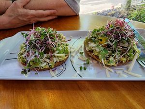 Avocado toast on sprouted grain bread  at Pure and Simple Cafe in Greencastle