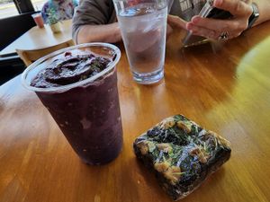 Smoothie and gluten-free vegan brownie  at Pure and Simple Cafe in Greencastle