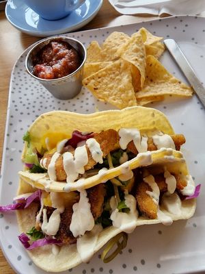 Special vegan shrimp tacos, today only.  at Pure and Simple Cafe in Greencastle