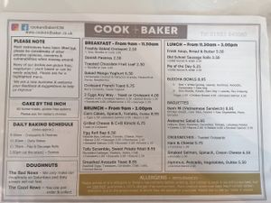Menu at Cook & Baker in Godshill
