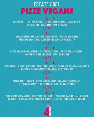 vegan menu summer 2021 at Le 4 Stagioni Pizzeria Gourmet in Conegliano