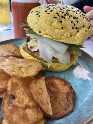 Oriental vegan burger  at Fika in Viana Do Castelo