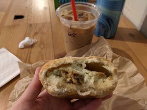 Green onion kolache at Mud Pie Vegan Bakery and Coffee in Kansas City