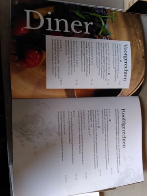 Diner menu at Délicat in Hoenderloo