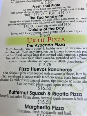 Avocado pizza: plant-based   at Urth Caffé in Pasadena