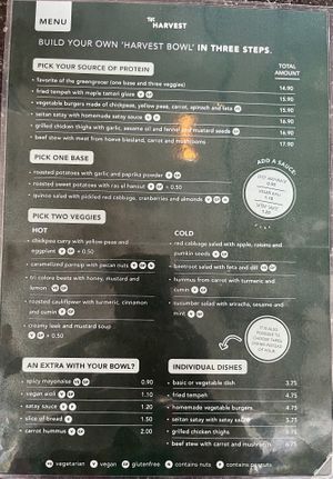 Menu pg. 1 as of 5/2023  at The Harvest in Delft