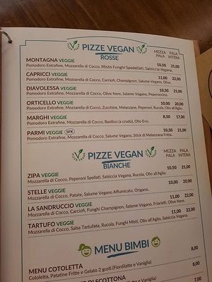 vegan pizzas menu at Pizza Tranquilli in Ostra