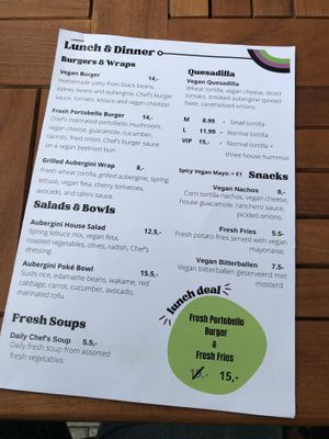 Lunch and dinner menu all plant based  at Aubergini in Amsterdam