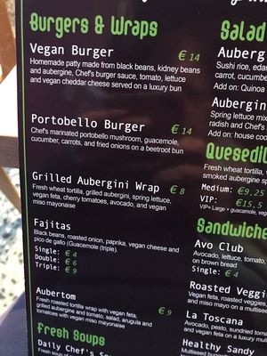 Menu at Aubergini in Amsterdam