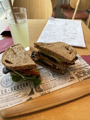 Avocado club and ginger lemonade  at Aubergini in Amsterdam