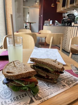 Club sandwich and interior  at Aubergini in Amsterdam