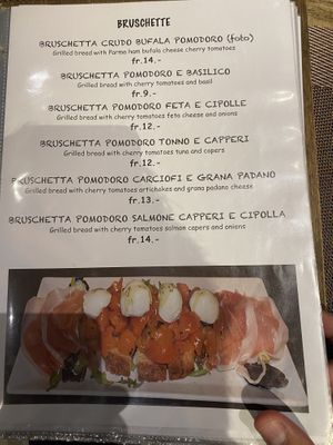 Menu (no signs for vegan / veggie / GF etc.) at Domino in Lugano