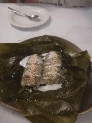 Sticky rice with banana at Mali Vegan Thai in South West London