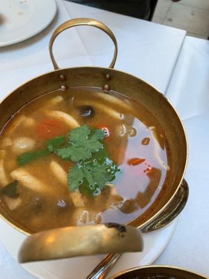 Tom yum soup with mushrooms at Mali Vegan Thai in South West London