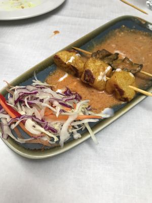 Satay (half eaten) at Mali Vegan Thai in South West London