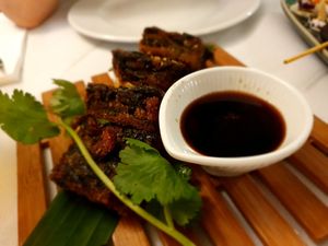 Chive cakes at Mali Vegan Thai in South West London