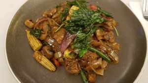 Thai Duck style noodle stir fry at Mali Vegan Thai in South West London