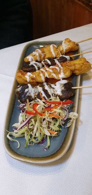 Mushroom and tofu skewers at Mali Vegan Thai in South West London