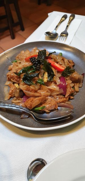 Drunken noodles at Mali Vegan Thai in South West London