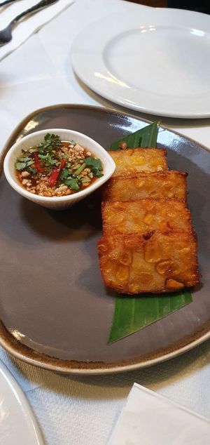Sweetcorn fritters at Mali Vegan Thai in South West London