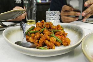 Kark moo tip prink khing   at Mali Vegan Thai in South West London