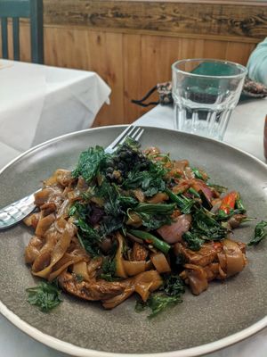 Vegan duck drunken noodles at Mali Vegan Thai in South West London