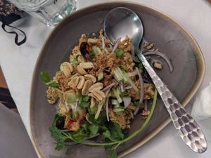 Fried tofu salad at Mali Vegan Thai in South West London